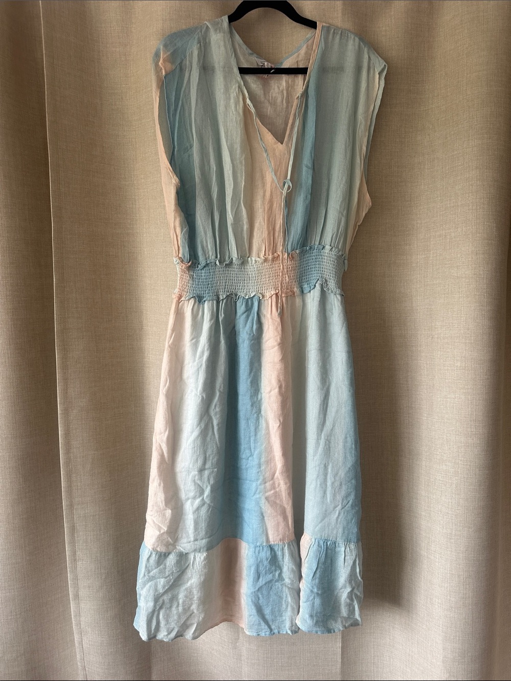 Rails Ashlyn Pastel Blue and Peach Tiered Sheer Linen Swim Cover Dress Sz XL New
